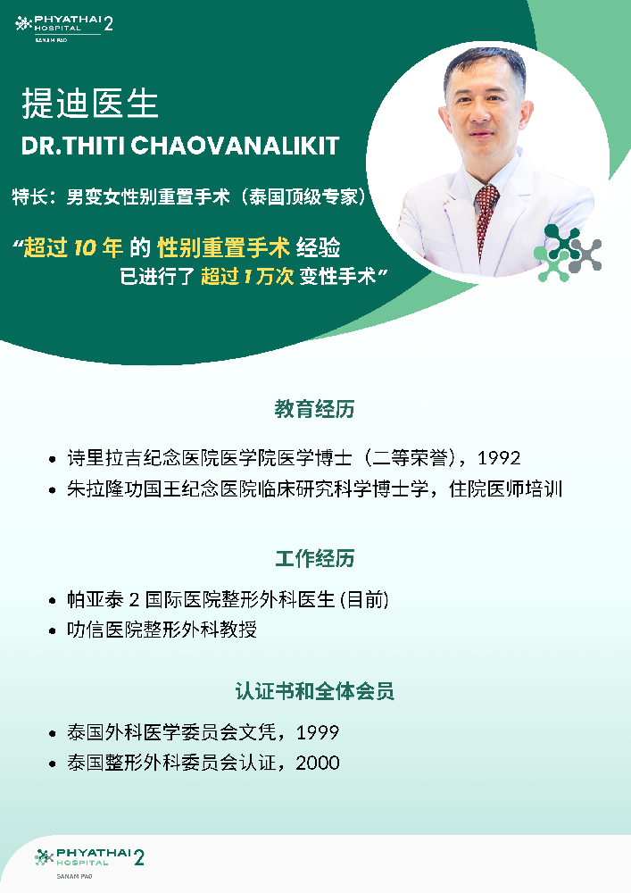 提迪医生  DR.THITICHAOVANALIKIT 性别重置手术专家